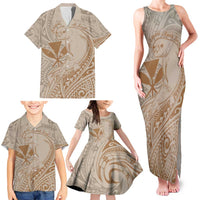 Hawaii Monk Seal and Map Family Matching Tank Maxi Dress and Hawaiian Shirt Polynesian Kanaka Maoli Beige Vibe