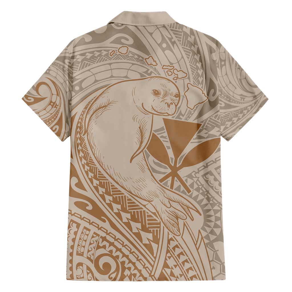 Hawaii Monk Seal and Map Hawaiian Shirt Polynesian Kanaka Maoli Beige Vibe