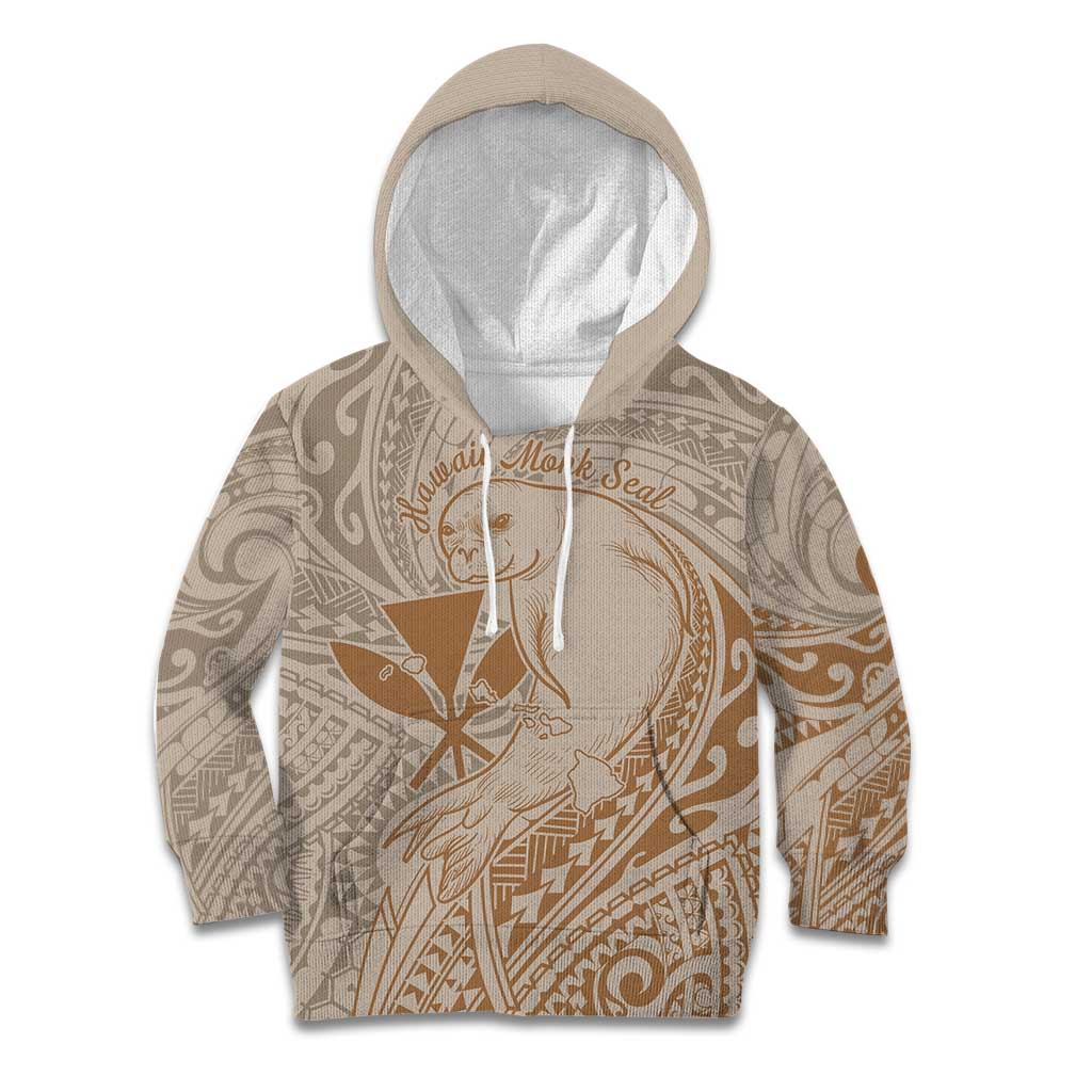 Hawaii Monk Seal and Map Kid Hoodie Polynesian Kanaka Maoli Beige Vibe