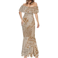 Hawaii Monk Seal and Map Mermaid Dress Polynesian Kanaka Maoli Beige Vibe