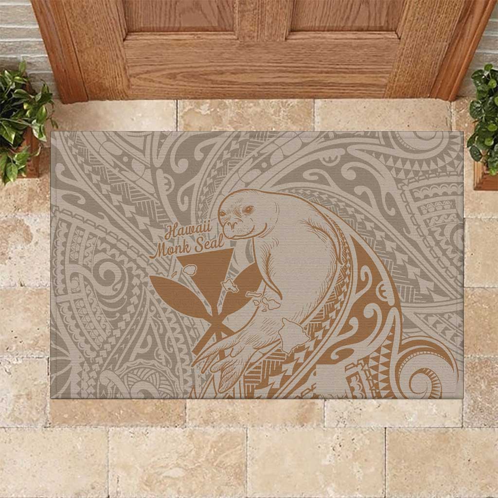 Hawaii Monk Seal and Map Rubber Doormat Polynesian Kanaka Maoli Beige Vibe