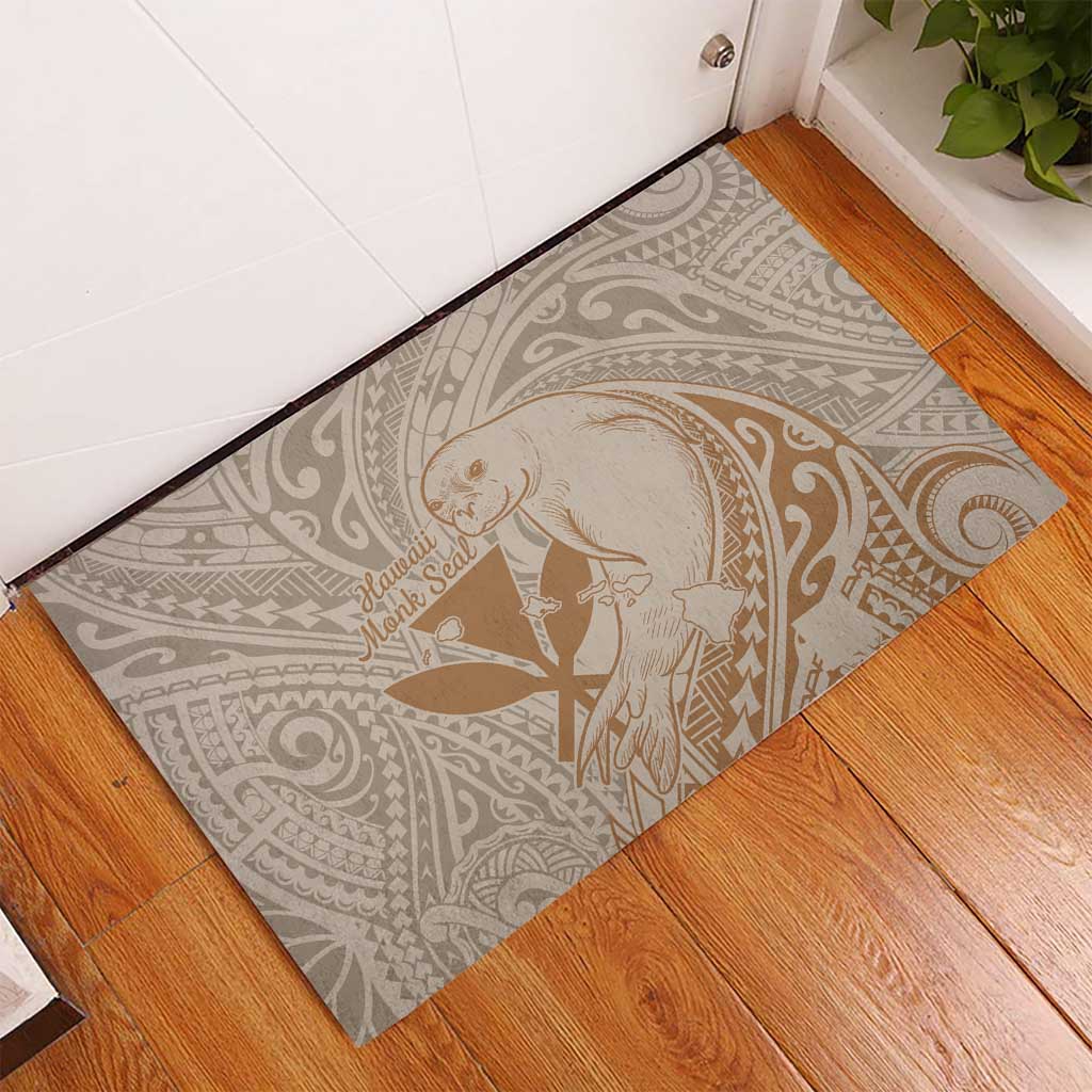 Hawaii Monk Seal and Map Rubber Doormat Polynesian Kanaka Maoli Beige Vibe