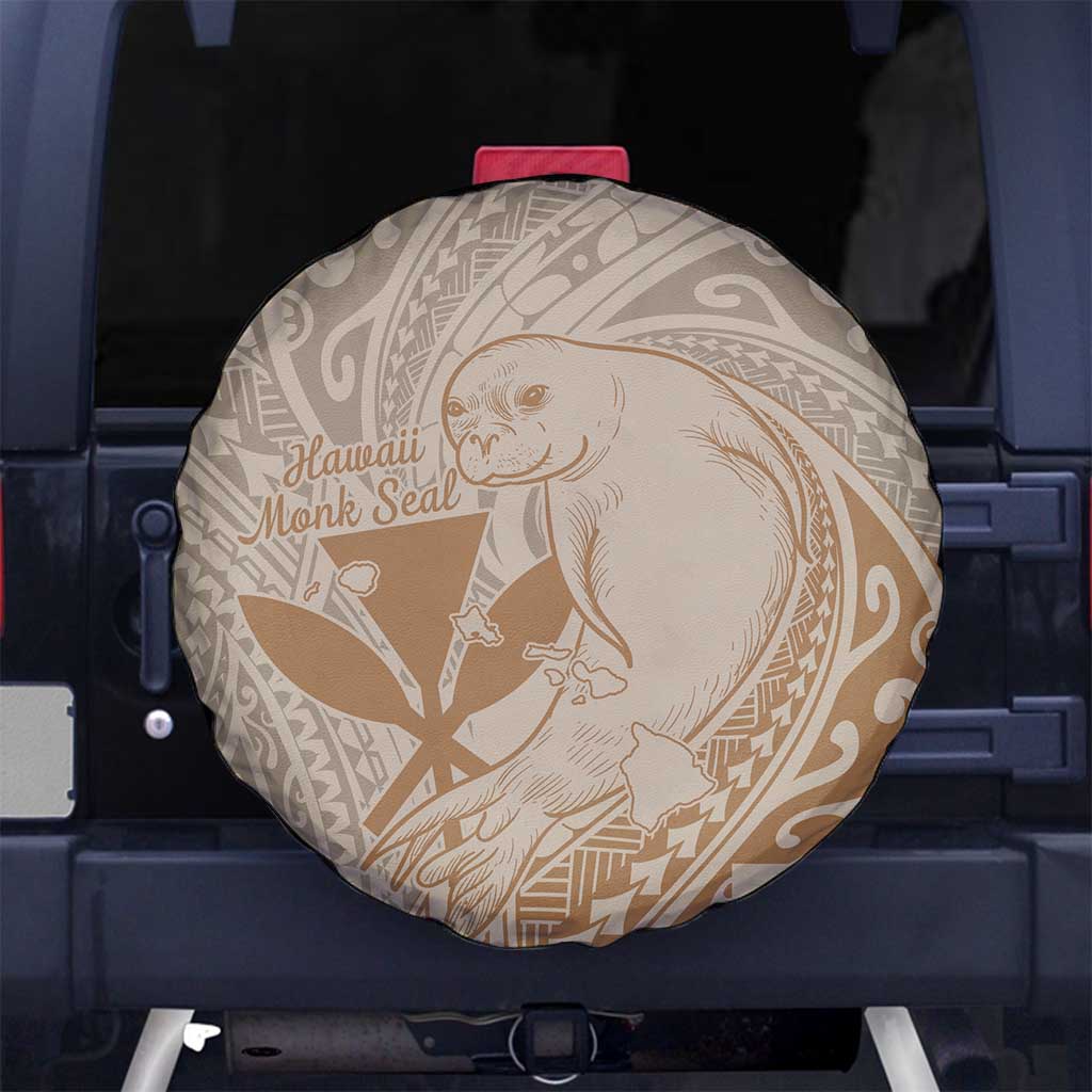 Hawaii Monk Seal and Map Spare Tire Cover Polynesian Kanaka Maoli Beige Vibe