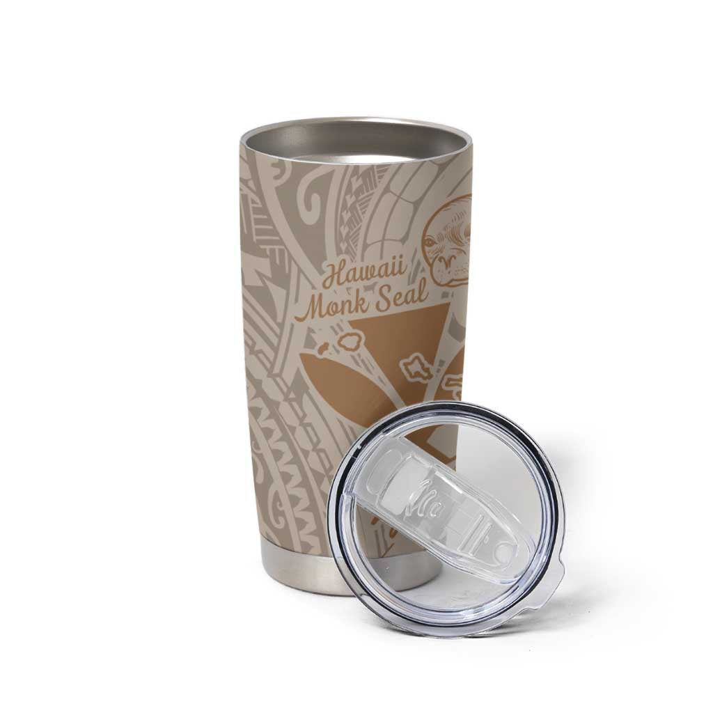 Hawaii Monk Seal and Map Tumbler Cup Polynesian Kanaka Maoli Beige Vibe