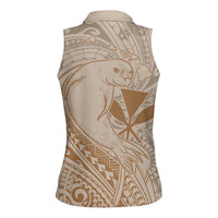 Hawaii Monk Seal and Map Women Sleeveless Polo Shirt Polynesian Kanaka Maoli Beige Vibe