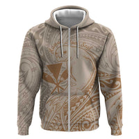 Hawaii Monk Seal and Map Zip Hoodie Polynesian Kanaka Maoli Beige Vibe