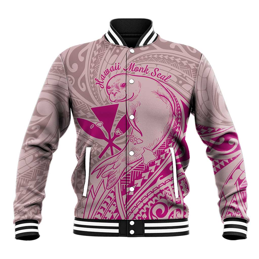 Hawaii Monk Seal and Map Baseball Jacket Polynesian Kanaka Maoli Pink Vibe