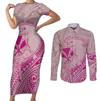 Hawaii Monk Seal and Map Couples Matching Short Sleeve Bodycon Dress and Long Sleeve Button Shirt Polynesian Kanaka Maoli Pink Vibe