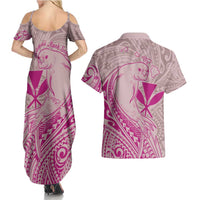 Hawaii Monk Seal and Map Couples Matching Summer Maxi Dress and Hawaiian Shirt Polynesian Kanaka Maoli Pink Vibe