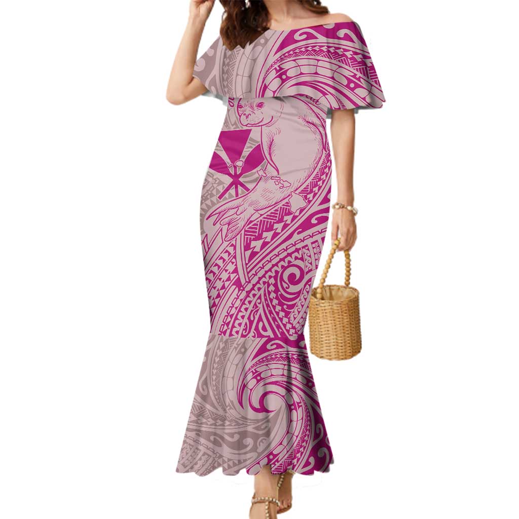 Hawaii Monk Seal and Map Family Matching Mermaid Dress and Hawaiian Shirt Polynesian Kanaka Maoli Pink Vibe