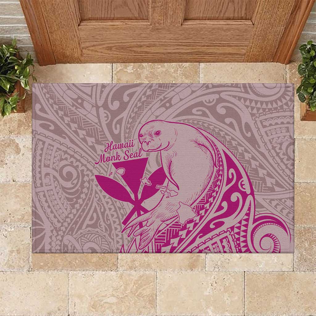 Hawaii Monk Seal and Map Rubber Doormat Polynesian Kanaka Maoli Pink Vibe