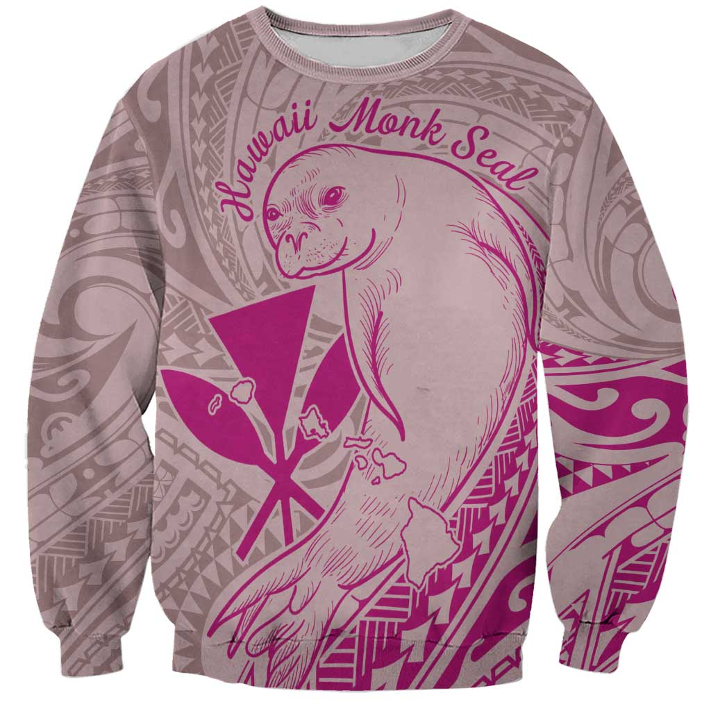 Hawaii Monk Seal and Map Sweatshirt Polynesian Kanaka Maoli Pink Vibe