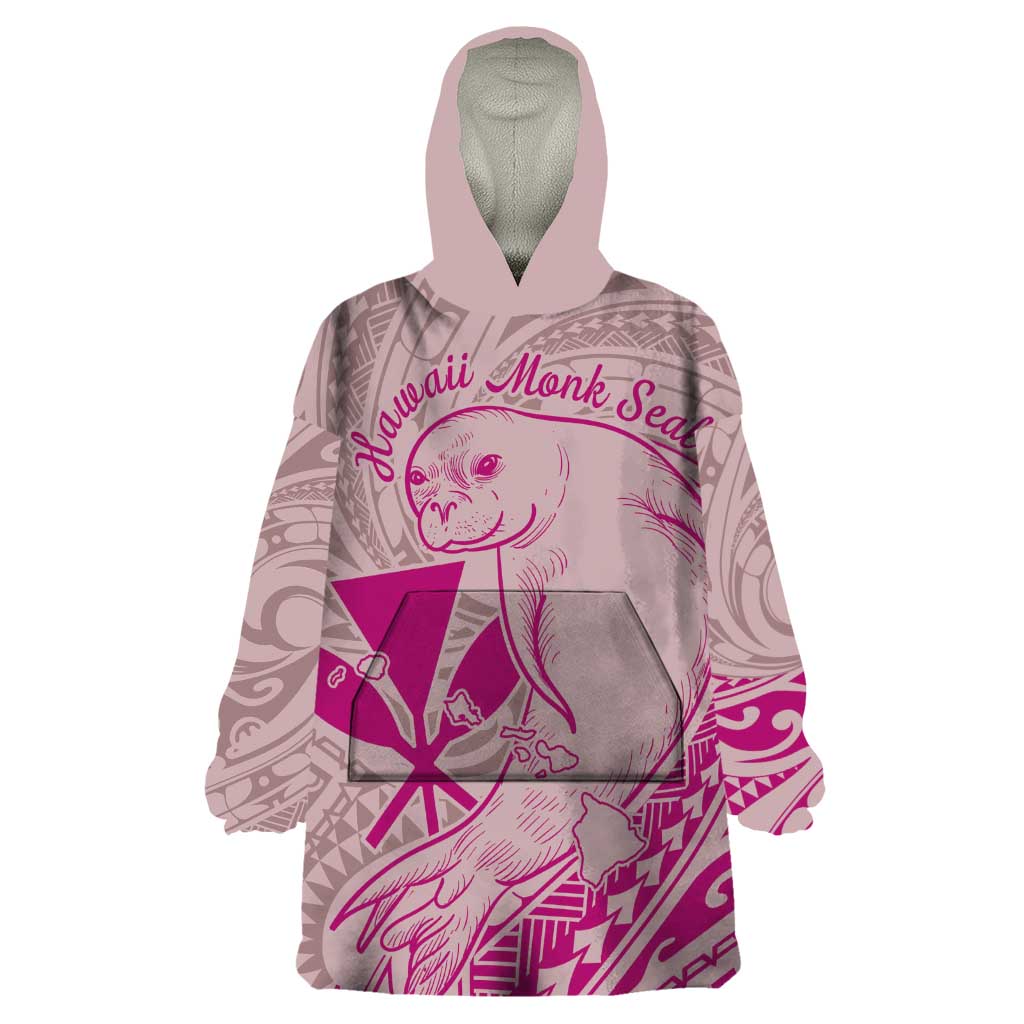 Hawaii Monk Seal and Map Wearable Blanket Hoodie Polynesian Kanaka Maoli Pink Vibe