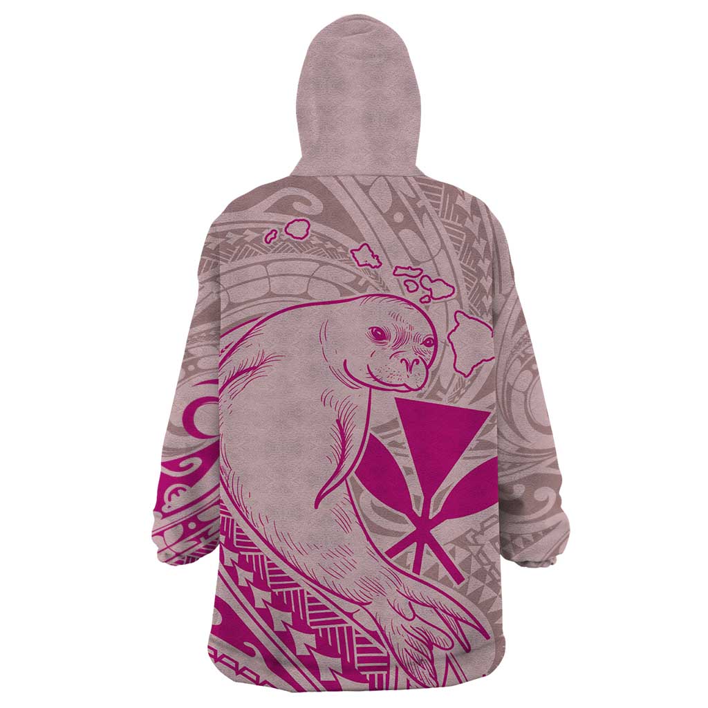 Hawaii Monk Seal and Map Wearable Blanket Hoodie Polynesian Kanaka Maoli Pink Vibe