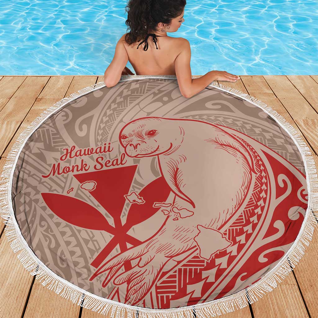 Hawaii Monk Seal and Map Beach Blanket Polynesian Kanaka Maoli Red Vibe