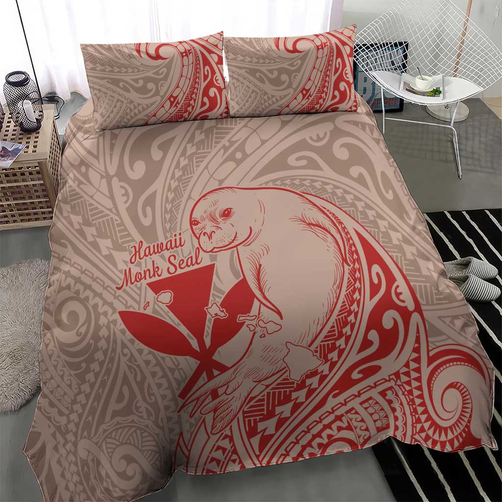 Hawaii Monk Seal and Map Bedding Set Polynesian Kanaka Maoli Red Vibe