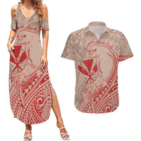 Hawaii Monk Seal and Map Couples Matching Summer Maxi Dress and Hawaiian Shirt Polynesian Kanaka Maoli Red Vibe