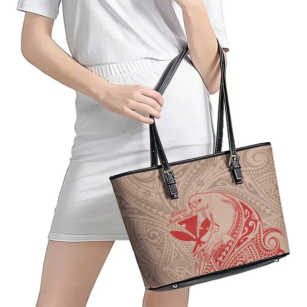 Hawaii Monk Seal and Map Leather Tote Bag Polynesian Kanaka Maoli Red Vibe