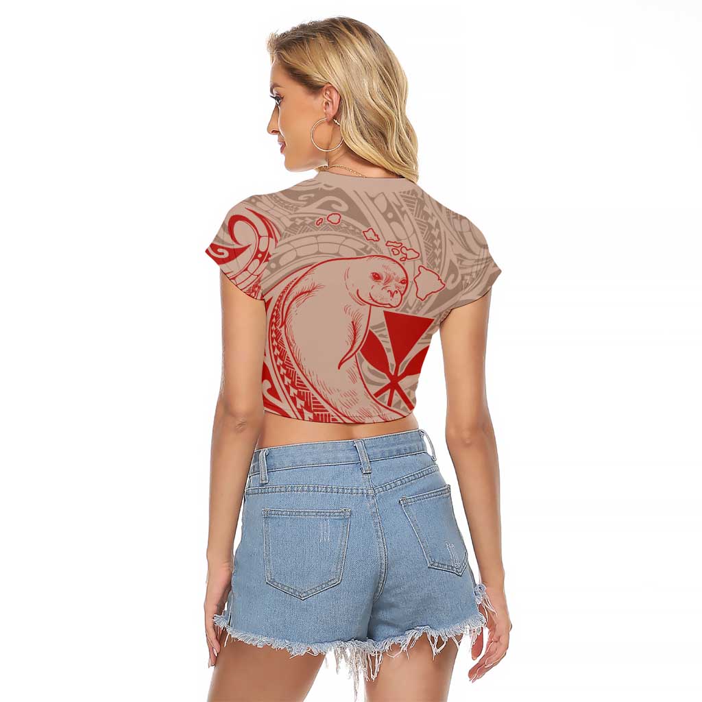 Hawaii Monk Seal and Map Raglan Cropped T Shirt Polynesian Kanaka Maoli Red Vibe