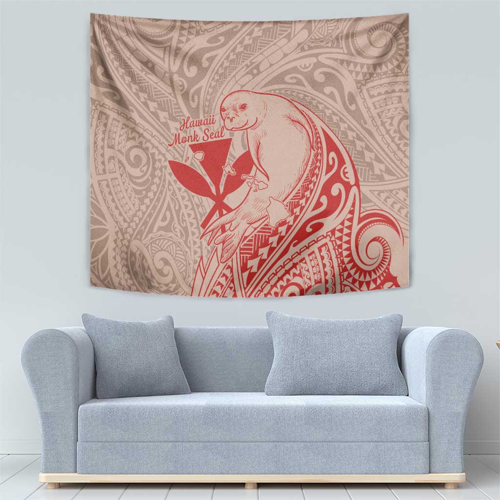 Hawaii Monk Seal and Map Tapestry Polynesian Kanaka Maoli Red Vibe