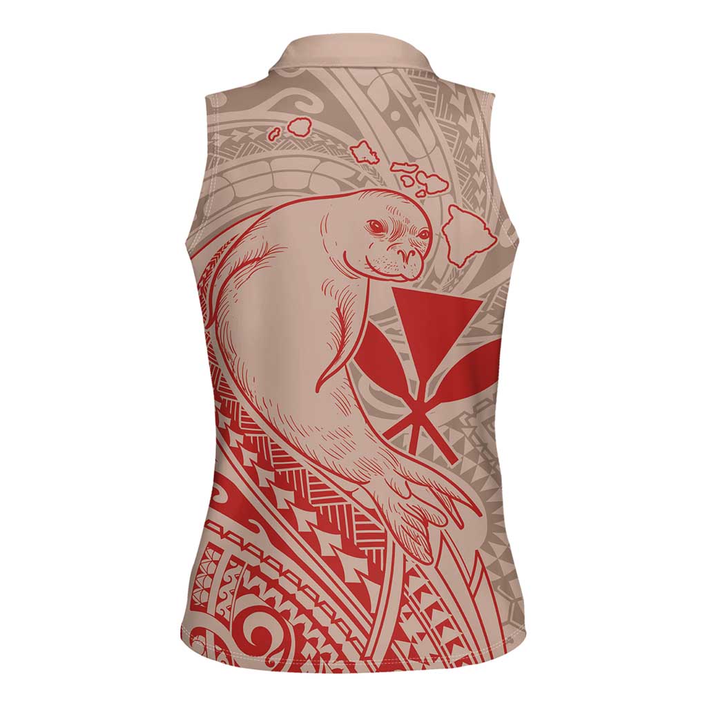 Hawaii Monk Seal and Map Women Sleeveless Polo Shirt Polynesian Kanaka Maoli Red Vibe