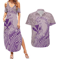 Hawaii Monk Seal and Map Couples Matching Summer Maxi Dress and Hawaiian Shirt Polynesian Kanaka Maoli Violet Vibe