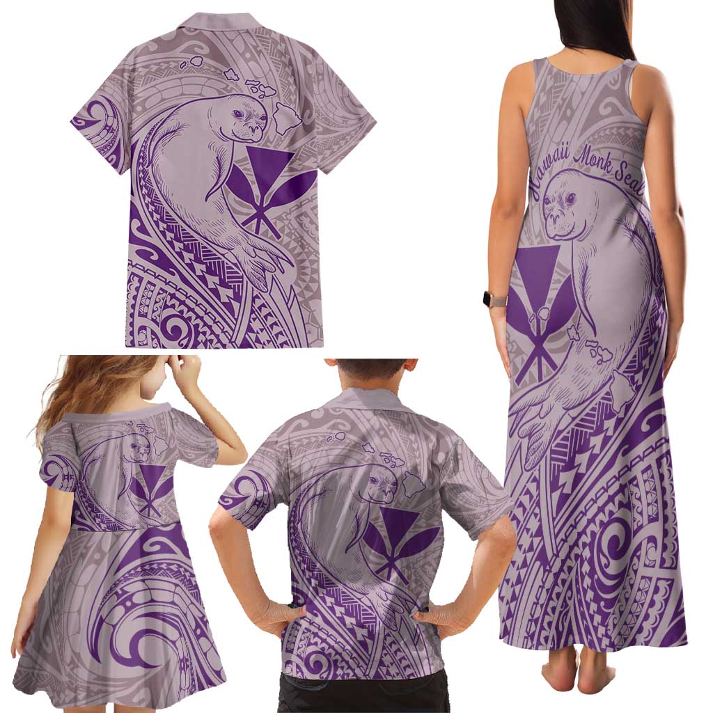 Hawaii Monk Seal and Map Family Matching Tank Maxi Dress and Hawaiian Shirt Polynesian Kanaka Maoli Violet Vibe