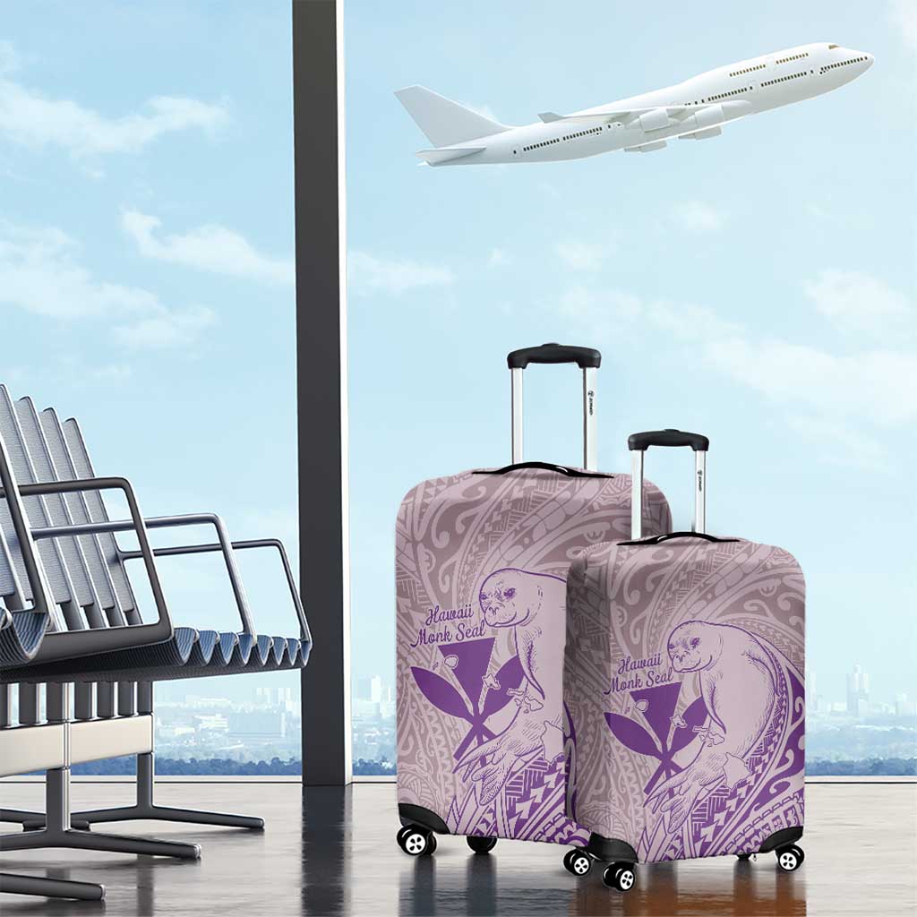 Hawaii Monk Seal and Map Luggage Cover Polynesian Kanaka Maoli Violet Vibe