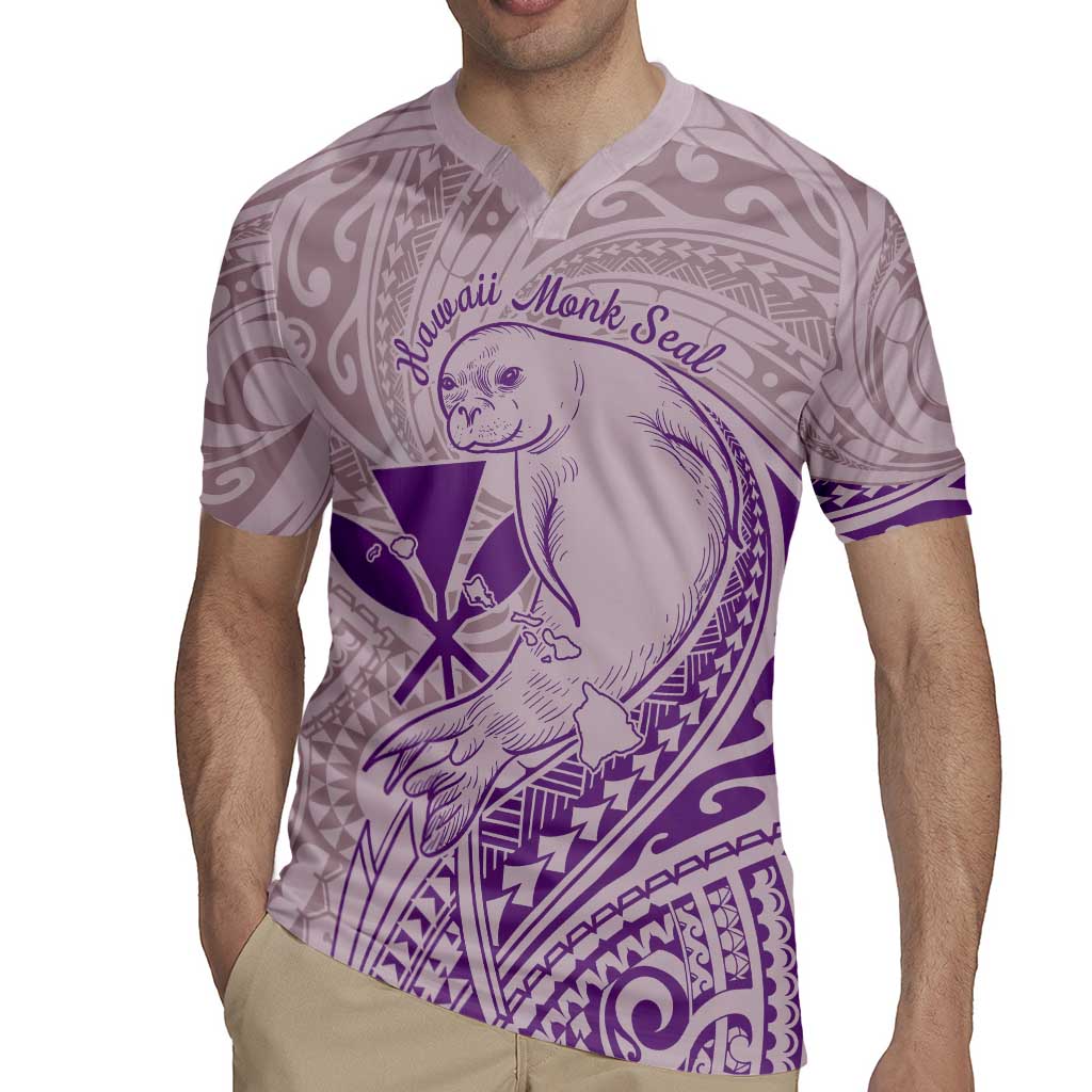 Hawaii Monk Seal and Map Rugby Jersey Polynesian Kanaka Maoli Violet Vibe