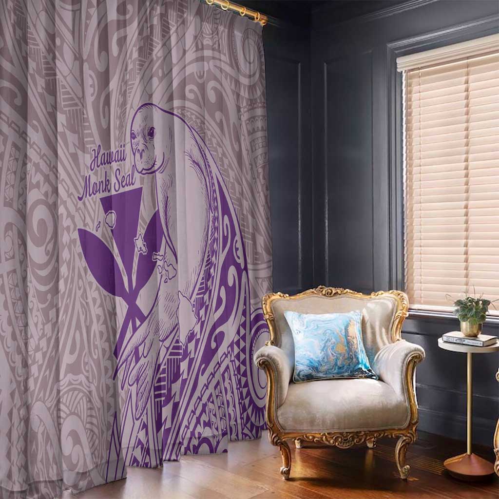 Hawaii Monk Seal and Map Window Curtain Polynesian Kanaka Maoli Violet Vibe