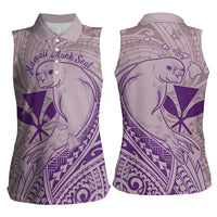 Hawaii Monk Seal and Map Women Sleeveless Polo Shirt Polynesian Kanaka Maoli Violet Vibe