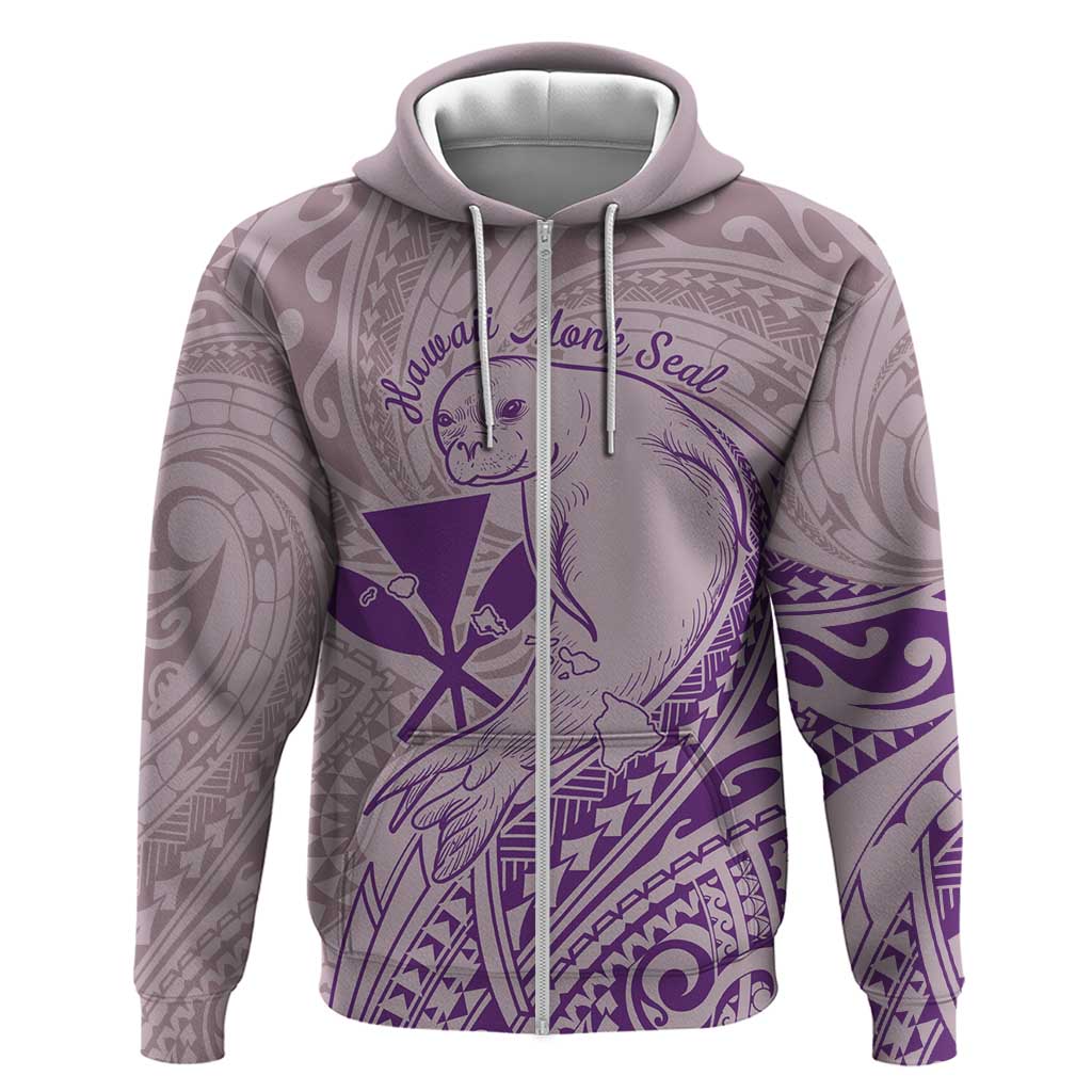 Hawaii Monk Seal and Map Zip Hoodie Polynesian Kanaka Maoli Violet Vibe