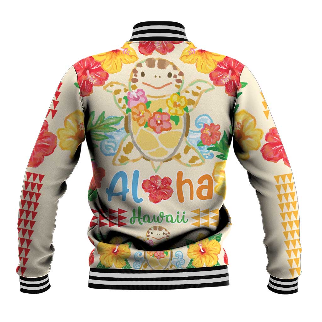 Kawaii Turtle Baseball Jacket Aloha Hibiscus Flowers
