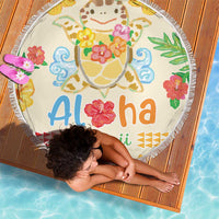 Kawaii Turtle Beach Blanket Aloha Hibiscus Flowers