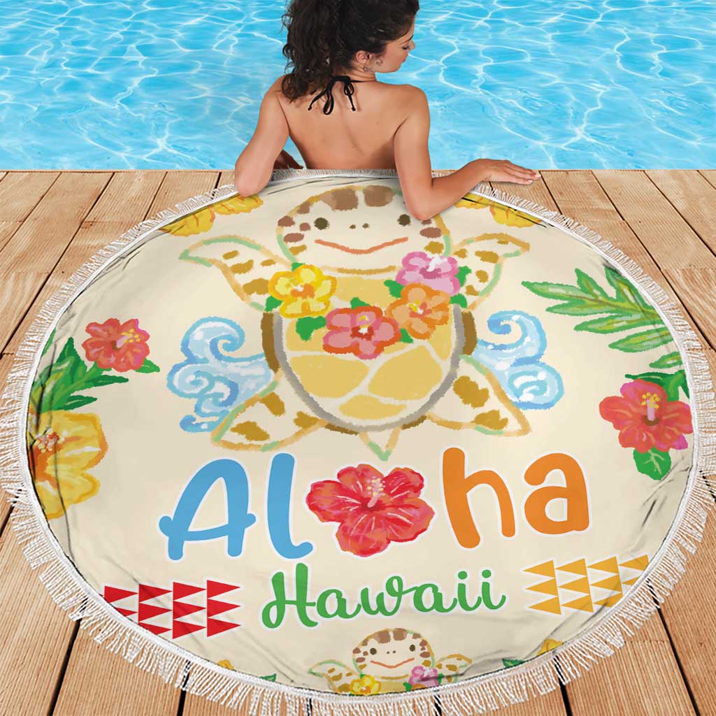 Kawaii Turtle Beach Blanket Aloha Hibiscus Flowers