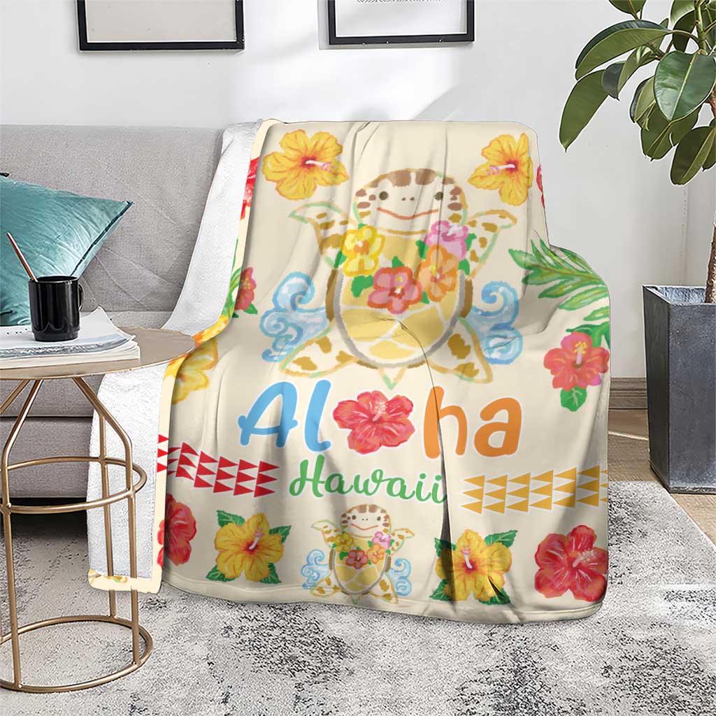 Kawaii Turtle Blanket Aloha Hibiscus Flowers