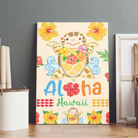 Kawaii Turtle Canvas Wall Art Aloha Hibiscus Flowers