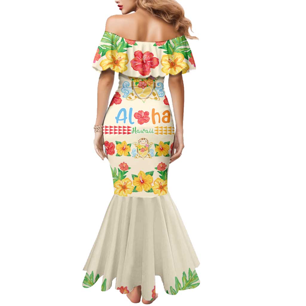Kawaii Turtle Family Matching Mermaid Dress and Hawaiian Shirt Aloha Hibiscus Flowers