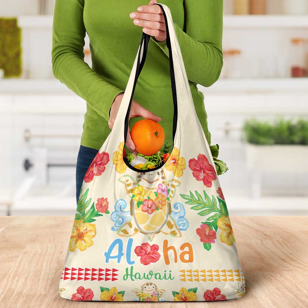 Kawaii Turtle Grocery Bag Aloha Hibiscus Flowers