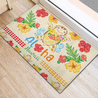 Kawaii Turtle Rubber Doormat Aloha Hibiscus Flowers