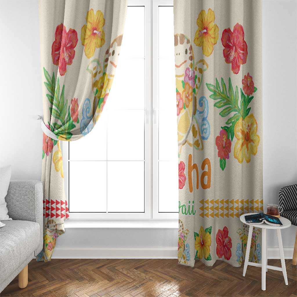 Kawaii Turtle Window Curtain Aloha Hibiscus Flowers