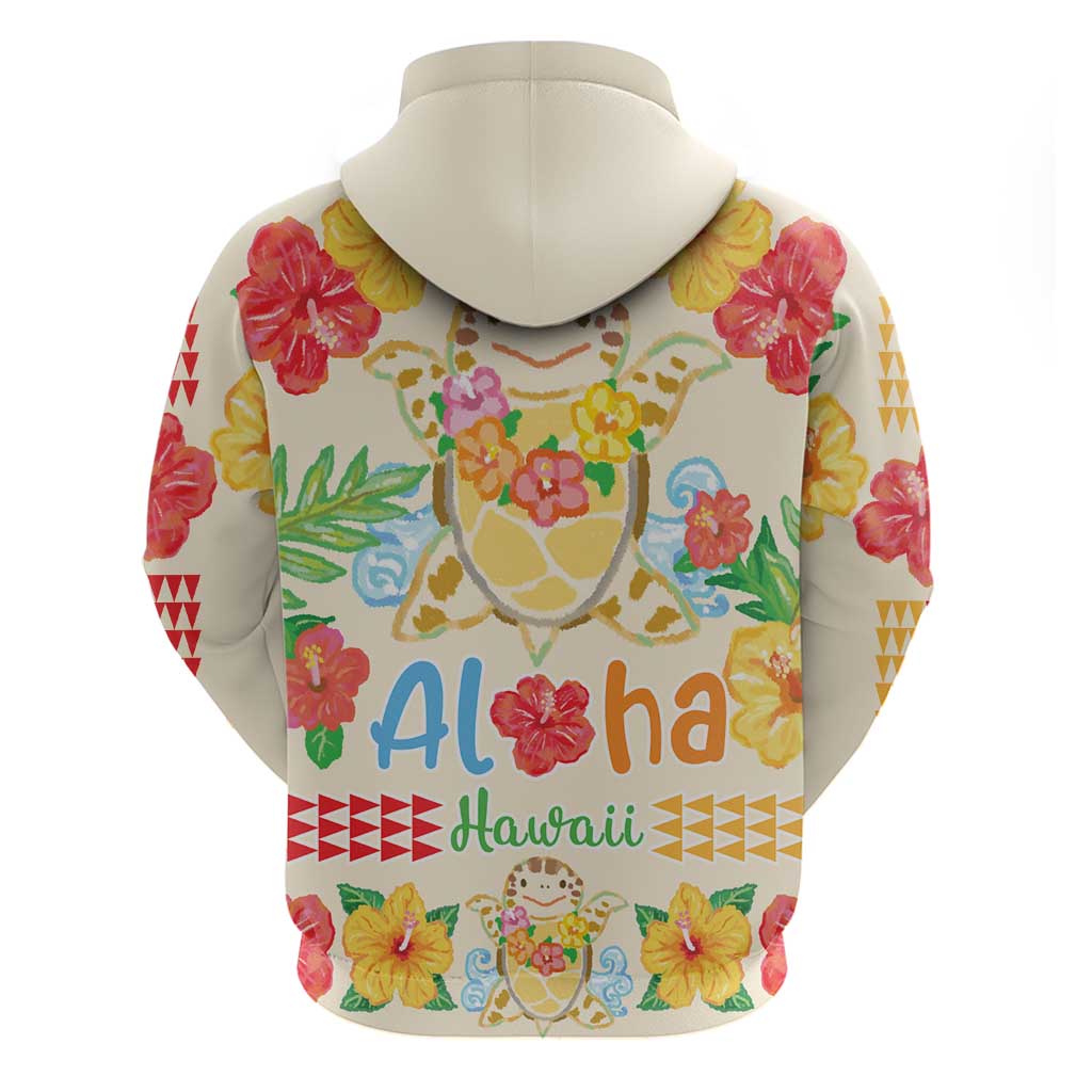 Kawaii Turtle Zip Hoodie Aloha Hibiscus Flowers