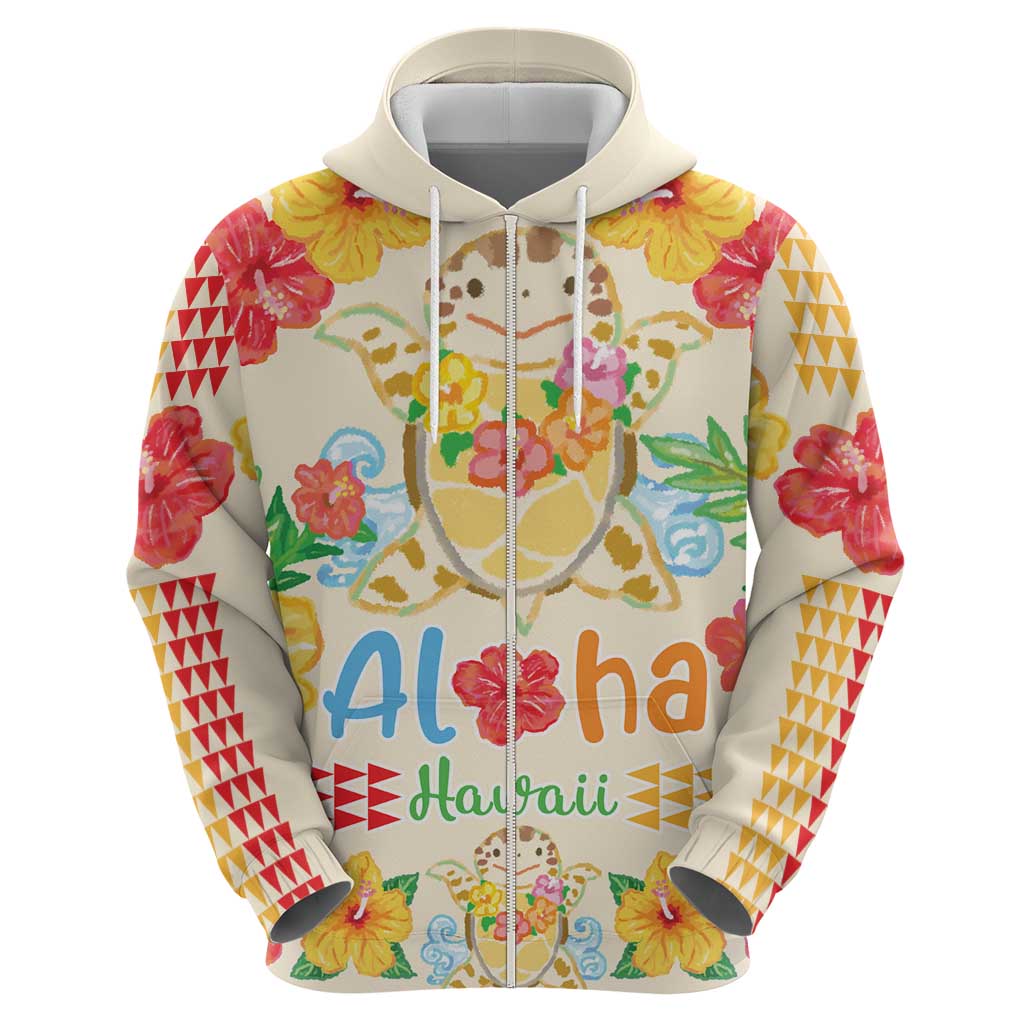 Kawaii Turtle Zip Hoodie Aloha Hibiscus Flowers
