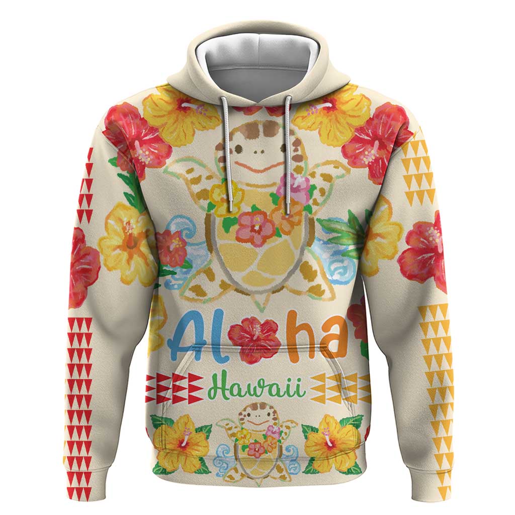 Kawaii Turtle Zip Hoodie Aloha Hibiscus Flowers