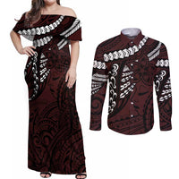 Polynesian Girl Tribal Tattoo Couples Matching Off Shoulder Maxi Dress and Long Sleeve Button Shirt Oxbood Vibe
