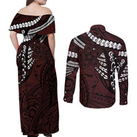 Polynesian Girl Tribal Tattoo Couples Matching Off Shoulder Maxi Dress and Long Sleeve Button Shirt Oxbood Vibe