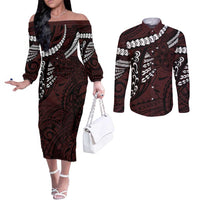 Polynesian Girl Tribal Tattoo Couples Matching Off The Shoulder Long Sleeve Dress and Long Sleeve Button Shirt Oxbood Vibe