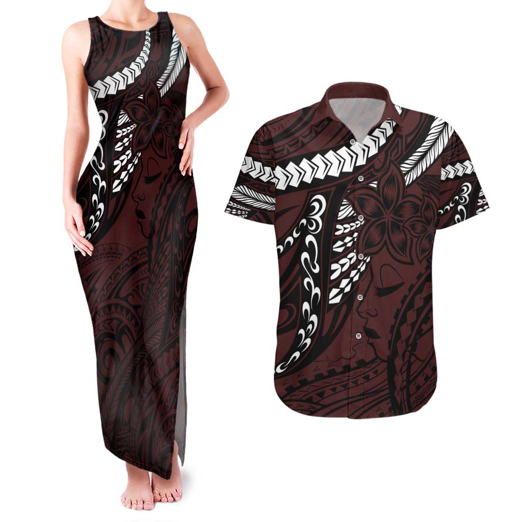 Polynesian Girl Tribal Tattoo Couples Matching Tank Maxi Dress and Hawaiian Shirt Oxbood Vibe