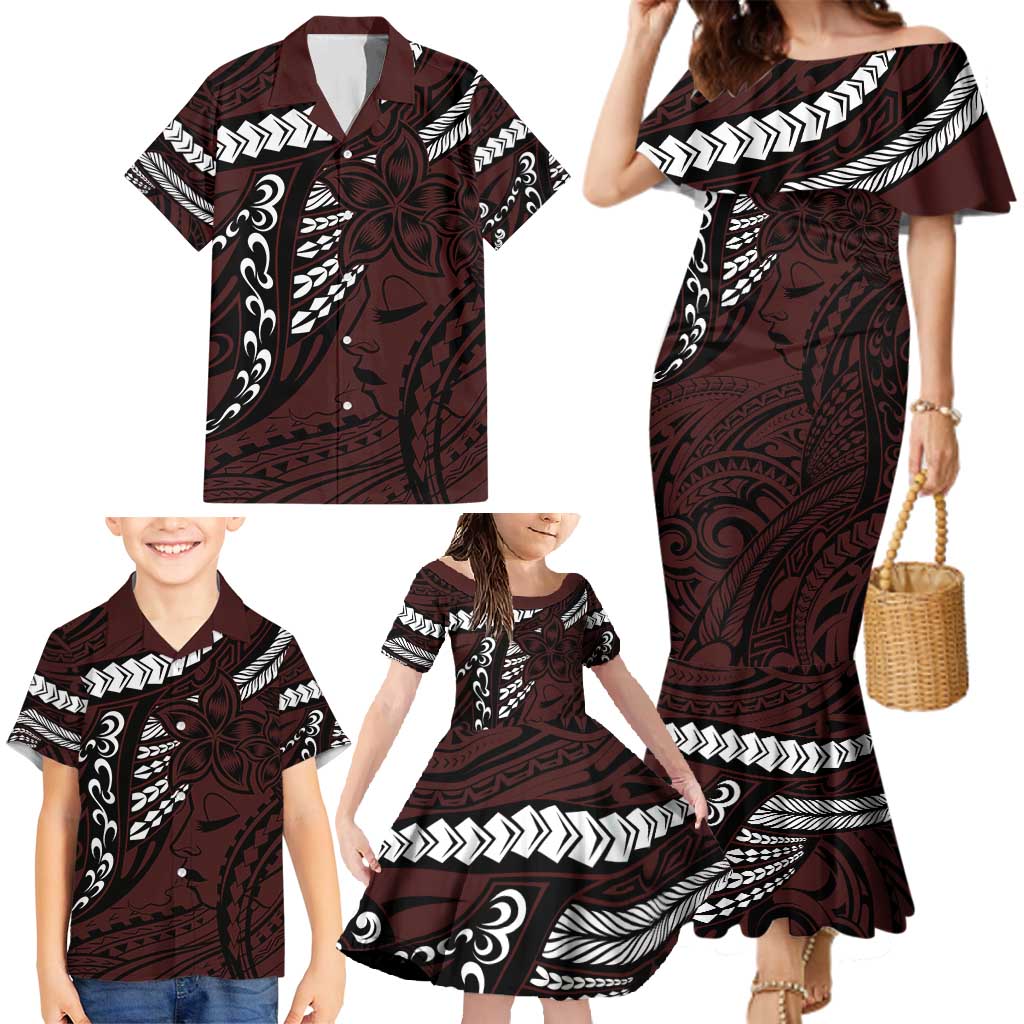 Polynesian Girl Tribal Tattoo Family Matching Mermaid Dress and Hawaiian Shirt Oxbood Vibe