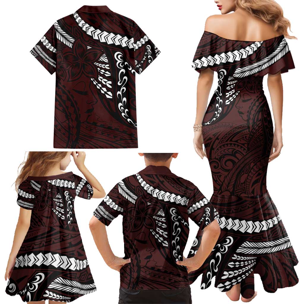 Polynesian Girl Tribal Tattoo Family Matching Mermaid Dress and Hawaiian Shirt Oxbood Vibe